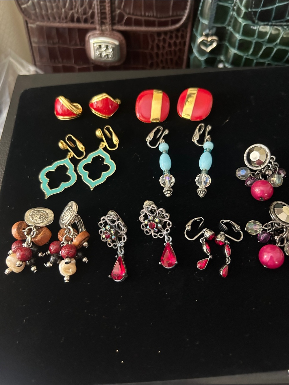 Assorted Red and Turquoise Women’s Clip-On Earrings - Unbranded